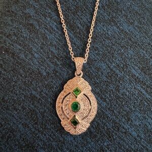 Silver and Green Gemstone Necklace